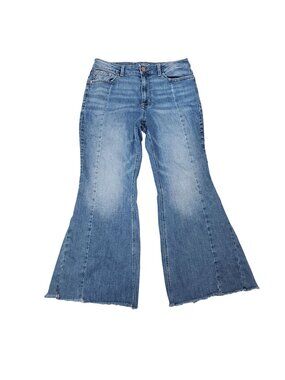 Edgely Womens High-Rise Flare Jeans Size 16 Short Light Wash Raw Hem Denim